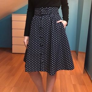 ModCloth polka dot high waisted belt skirt